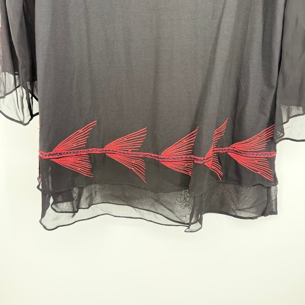 Vintage Collection Beaded Embroidered Tunic Top Womens XL Black Red Western Goth - Picture 6 of 9